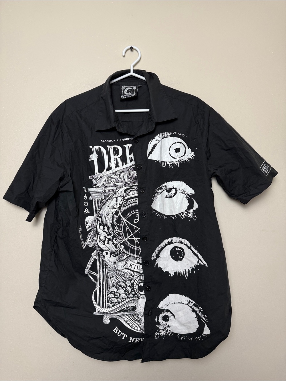 Killstar Black Graphic Button-Up Shirt with White Eye Print size XXL